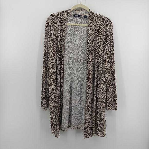 Lands' End Sweaters - Lands End Cardigan Leopard Print Tan Womens Small 6-8 Longline Open Front Pocket